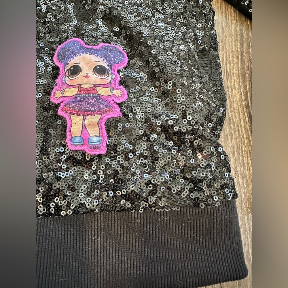 GUC LOL SURPRISE Remix Girl's Bomber Style Jacket, Black Sequins, Size: XL 14/16 - Picture 3 of 10